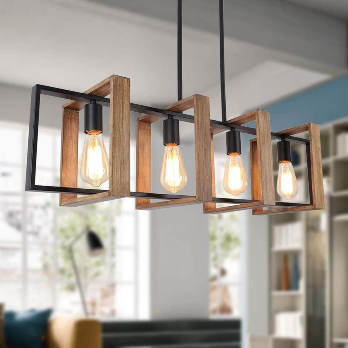 Avis sur le lustre moderne noir en bois et métal pour cuisine et salle à manger