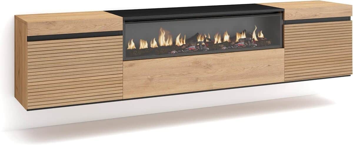 Avis sur le meuble TV Skraut Home avec cheminée électrique et rangement spacieux