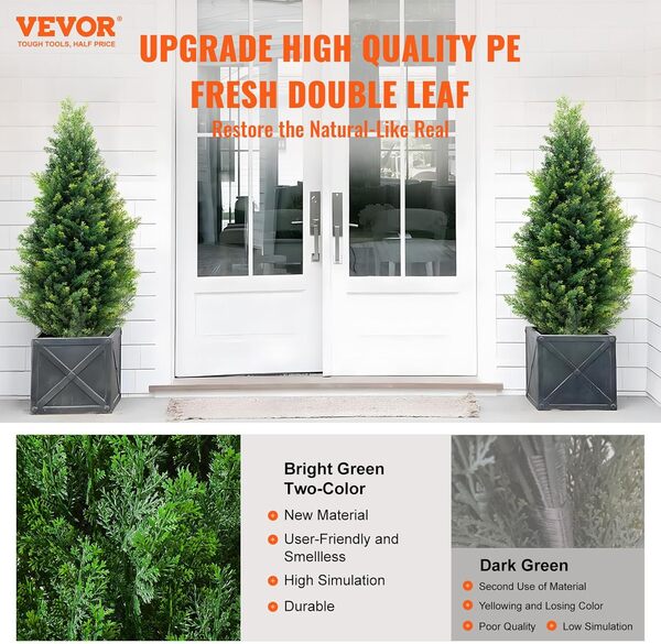 VEVOR Arbre Topiaire Artificiel Cèdre, Lot de 2, 91,4 cm, avec Feuilles Supplémentaires et Pot, Feuilles Persistantes, Résistante aux UV, Ensemble Plante Artificielle pour Déco Intérieur Extérieur
