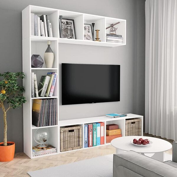 vidaXL Ensemble de Bibliothèque/Meuble TV 3 pcs, Armoire de Télévision avec Compartiment, Étagère à Livres Salon Intérieur, Moderne, Noir
