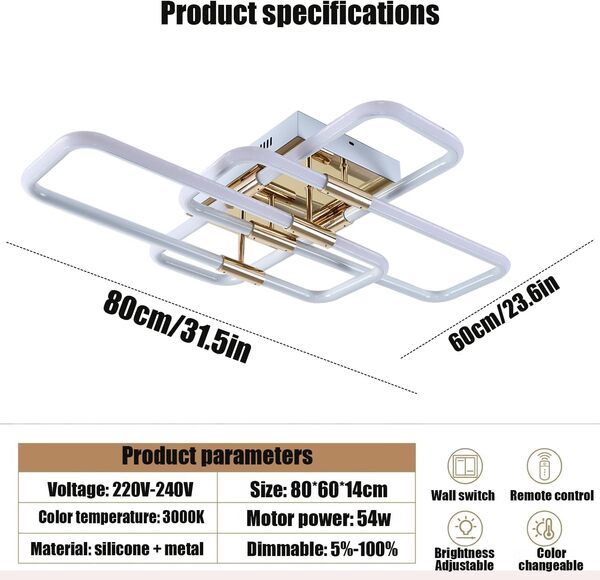 SXLXQM Plafonnier LED Moderne Pour Salon Plafonniers Dimmable Avec La Télécommande Plafonnier Chambre 54W Blanc Creative Design luminaire Plafonnier Chambre à Coucher Éclairage Lampe Plafond [Classe énergétique D]