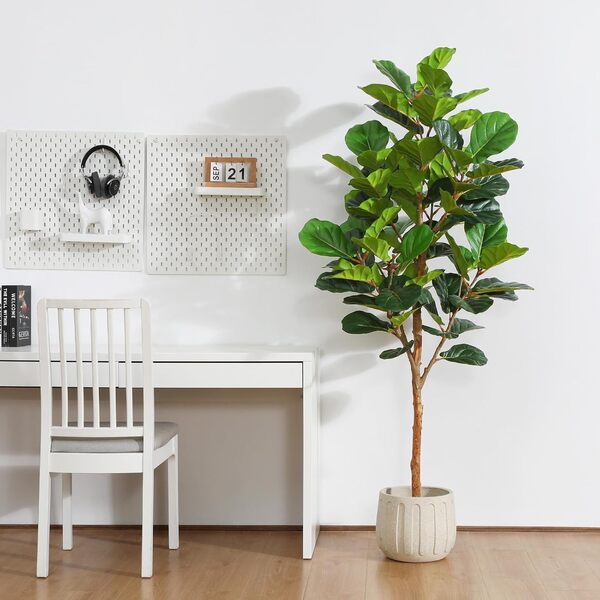 Kazeila Ficus lyrata Artificiel 180cm Plante Artificielle Grande Fausse Plante avec Troncs Naturels Arbre Artificielle pour Intérieur Extérieur Maison Décoration(1Pack)