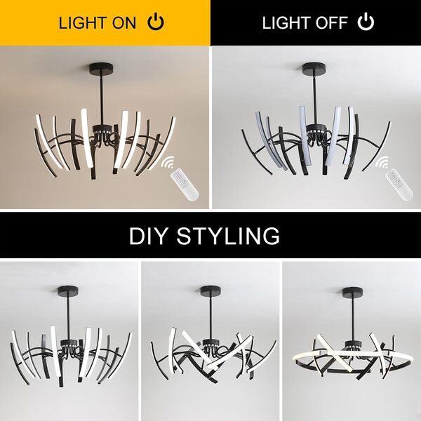 Lustre De Plafonnier 120W,Lustre Salon Avec Corps De Lampe Led Rotatif,Suspension Luminaire Noir à Intensité Variable 3000-6000K Pour Salon,Chambre à Coucher,Salle à Manger,Cuisineφ1100Xh580 [Classe énergétique F]