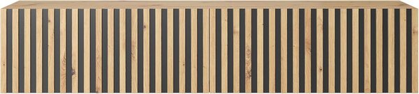 Selsey TELIRE - Meuble TV 140 cm en chêne Artisan avec façade fraisée et Inserts Noirs