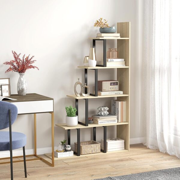 HOMCOM Étagère bibliothèque séparateur de pièce Style Industriel en escalier 5 étagères 102 x 30 x 160 cm Coloris chêne