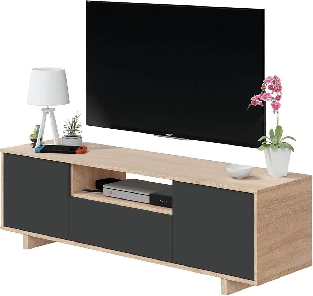 Avis sur le meuble TV Zaira en chêne canadien et gris anthracite 150 cm