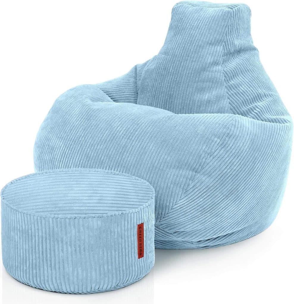 Avis sur le pouf en velours côtelé Green Bean© bleu clair