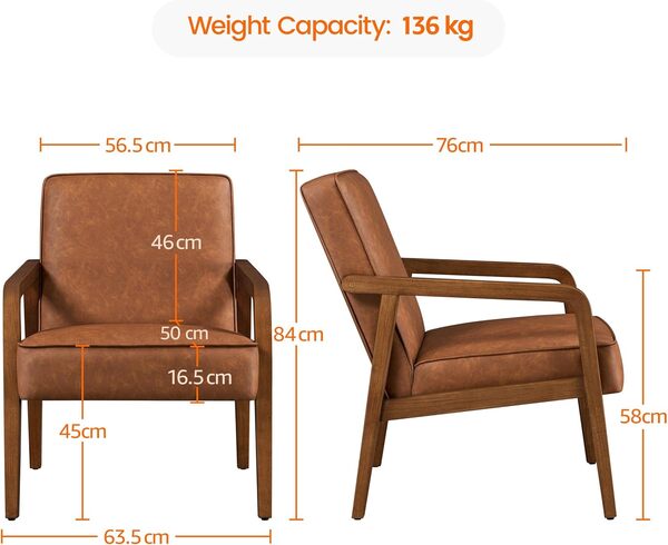 Yaheetech Fauteuil Salon Confortable Lot 2 Cadre Métal Fauteuils et Chaises pour Salon Siège Bien Rembouré Marron Clair