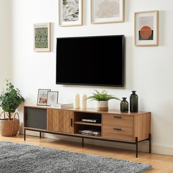 BAÏTA Meuble TV GEOMA Effet chêne foncé et Gris Anthracite l180cm