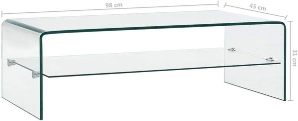 Festnight Table Basse Transparent Table de Salon en Verre Trempé 98 x 45 x 31 cm