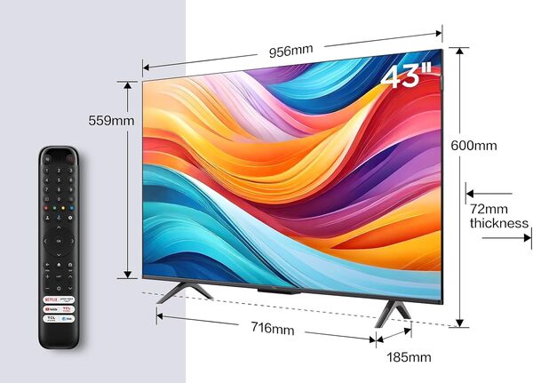 TCL 43T7B Téléviseur QLED Pro 43 pouces, 4K Ultra HD, HDR Pro, Smart TV Powered by Google TV (Dolby Vision & Atmos, Motion clarity, Hands-Free Voice Control, compatible avec Google assistant & Alexa). [Classe énergétique F]