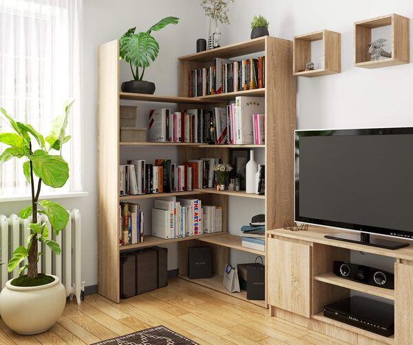 AKORD Bibliotheque Angle | Meuble d'angle Salon Rangement | Étagère d'angle | Armoire avec Etagere a Livre | Design Élégant | pour Salon Chambre à Coucher Bureau | L173 x H182 x P30 cm