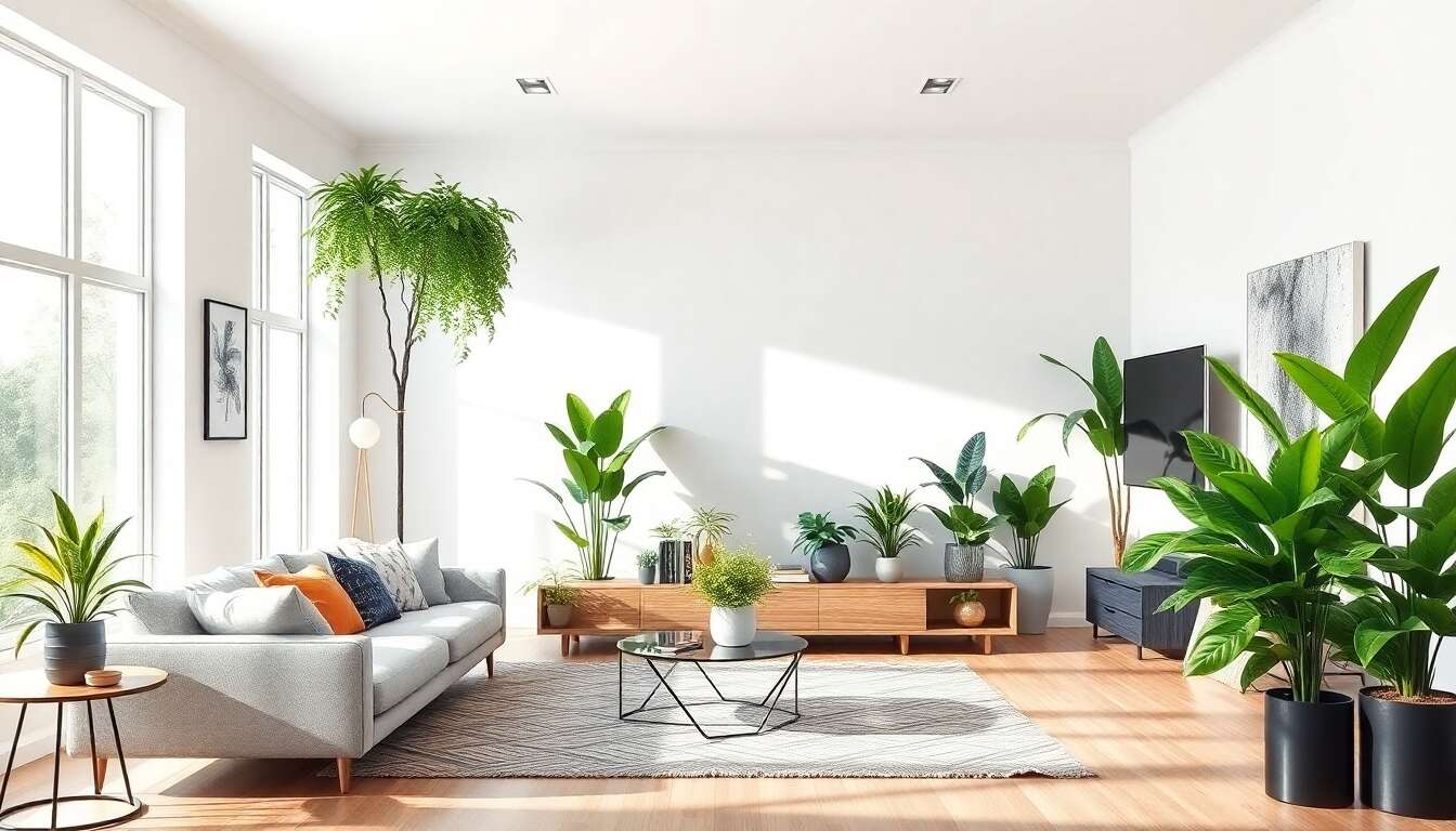 Décoration élégante : plantes artificielles pour un salon moderne