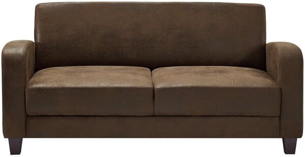 Vente-unique-Canapé 3 Places Club en Microfibre Marron Aspect Cuir Vieilli Madie II