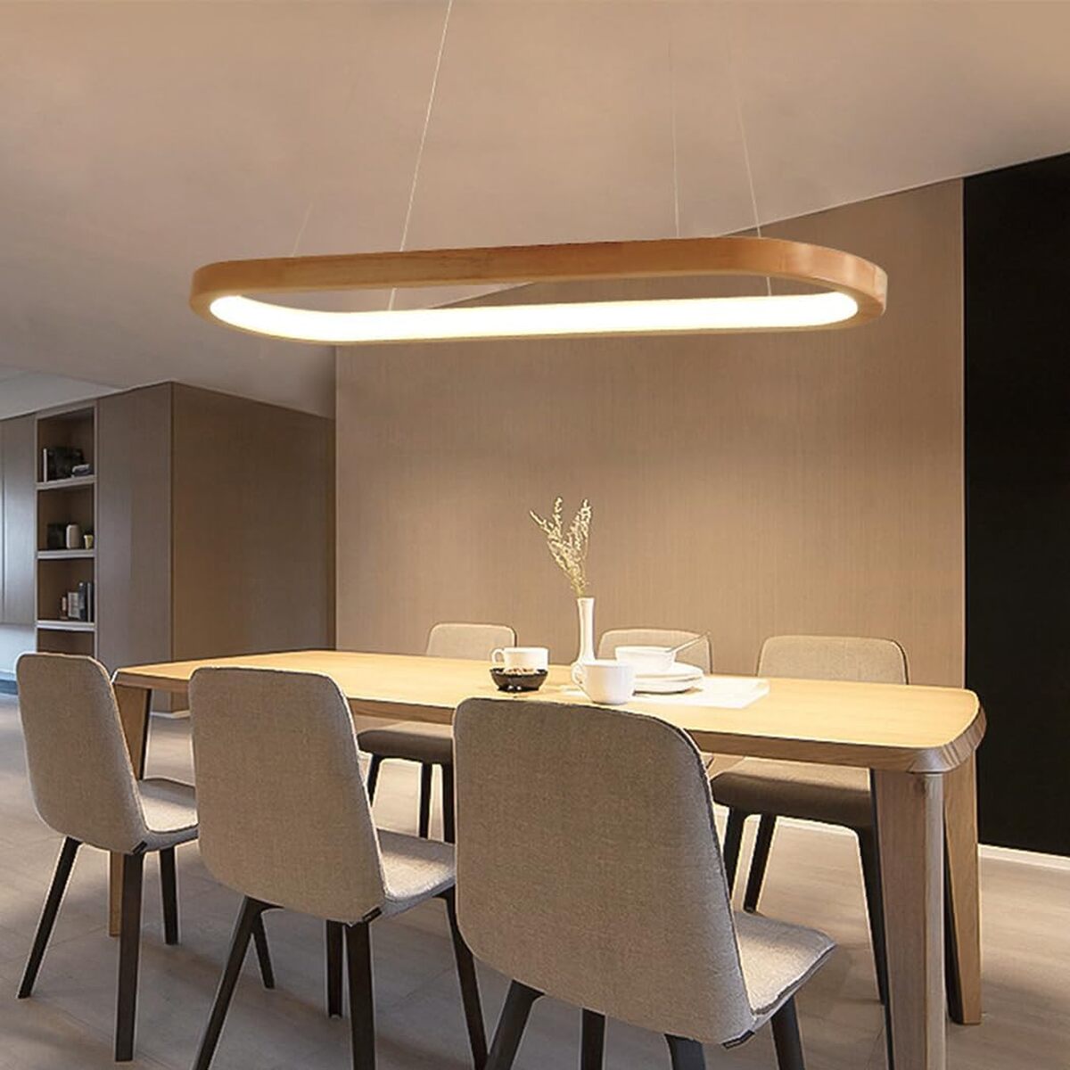 Avis suspension LED moderne ovale L90cm bois