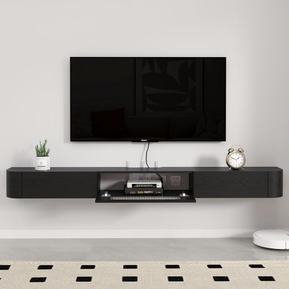 Test du meuble TV suspendu Pmnianhua en bois massif 180 cm noir