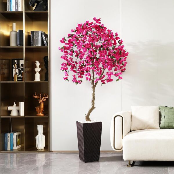 Kazeila Arbres Bougainvillea Artificiel 180cm Plante Artificielle Exterieur en Pot,Fausse Fleur Plante Décoration pour Intérieur Extérieur Maison Salon Balcon Cour Jardin(1Pack)