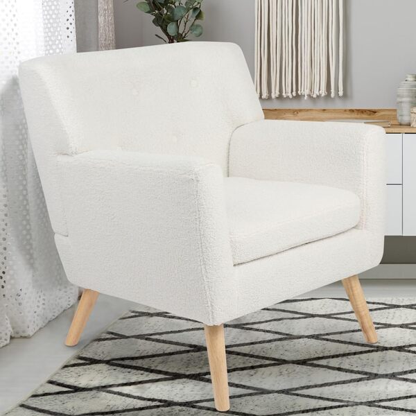 IDMarket - Fauteuil scandinave LIV en Tissu Bouclette Blanc