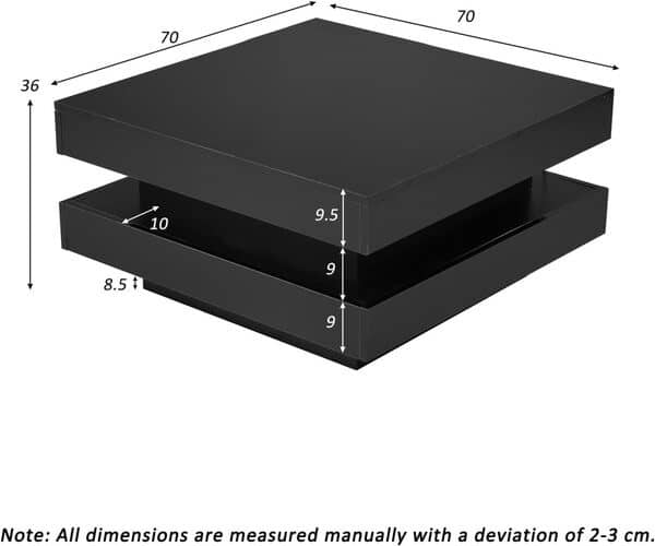 KOMHTOM Table basse noire avec LED - Table d'appoint carrée moderne pour salon et chambre à coucher (noir)