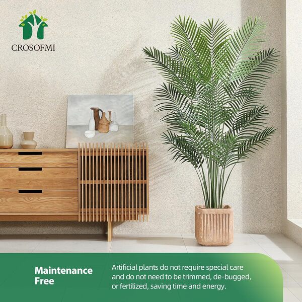 CROSOFMI – Lot de 2 Palmiers d'areca artificiels, Plantes artificielles pour intérieur et extérieur, Feuillage Artificiel et Pot en Plastique pour fête, Bureau, Maison, décoration, 170 cm
