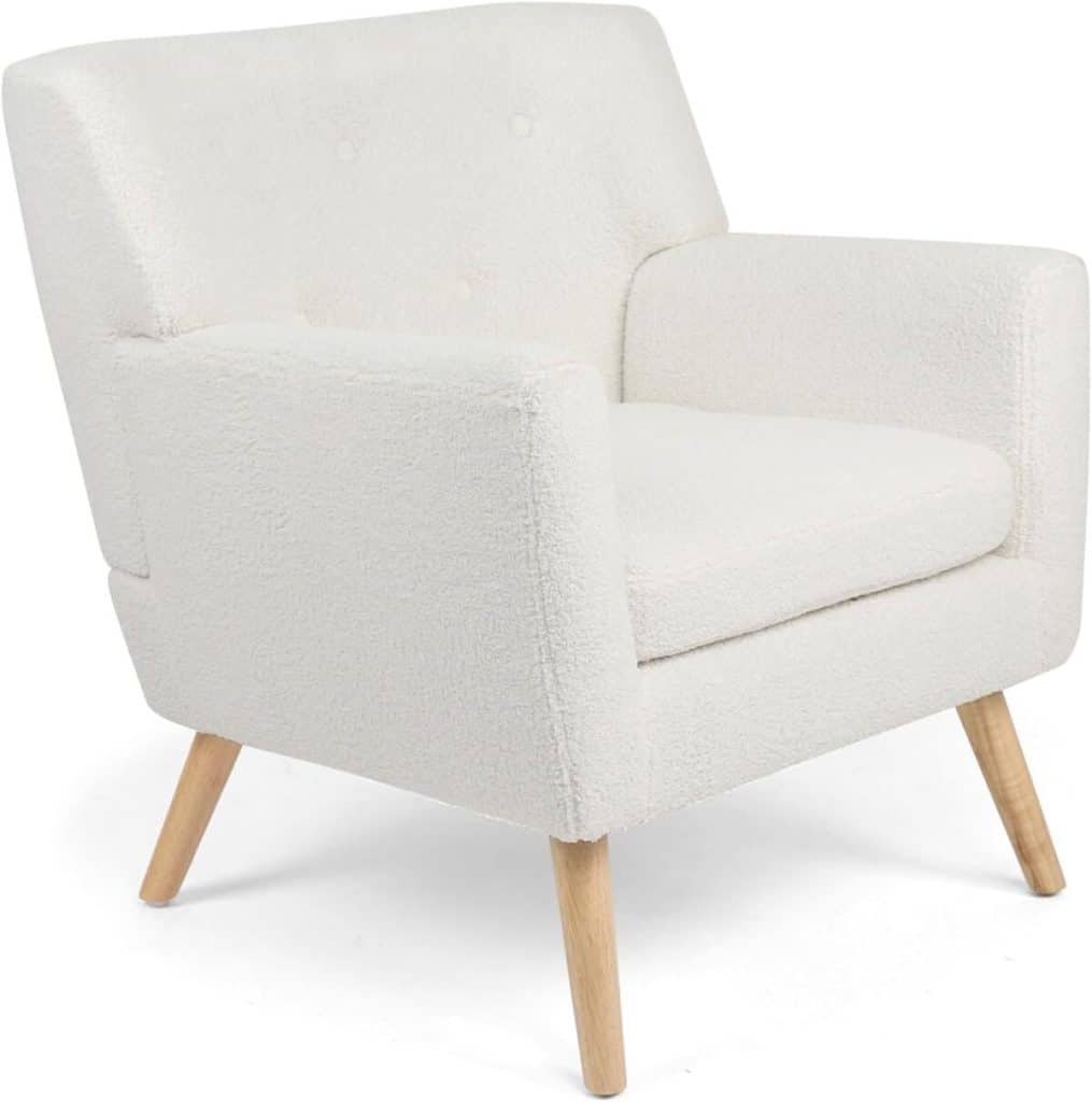 Avis : fauteuil scandinave LIV en tissu bouclette blanc IDMarket
