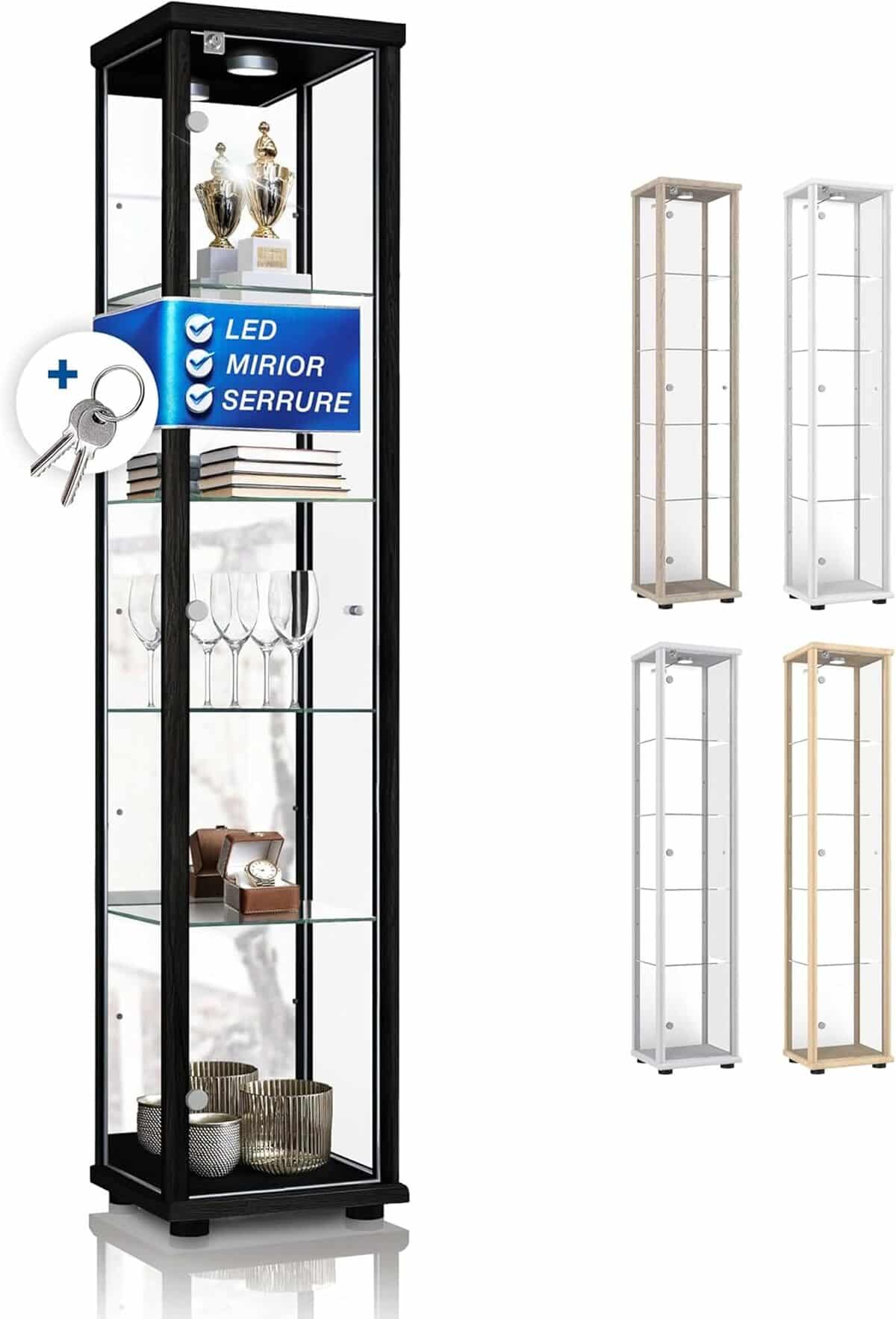 Test de la vitrine en verre noir K-Möbel, 4 étagères et LED