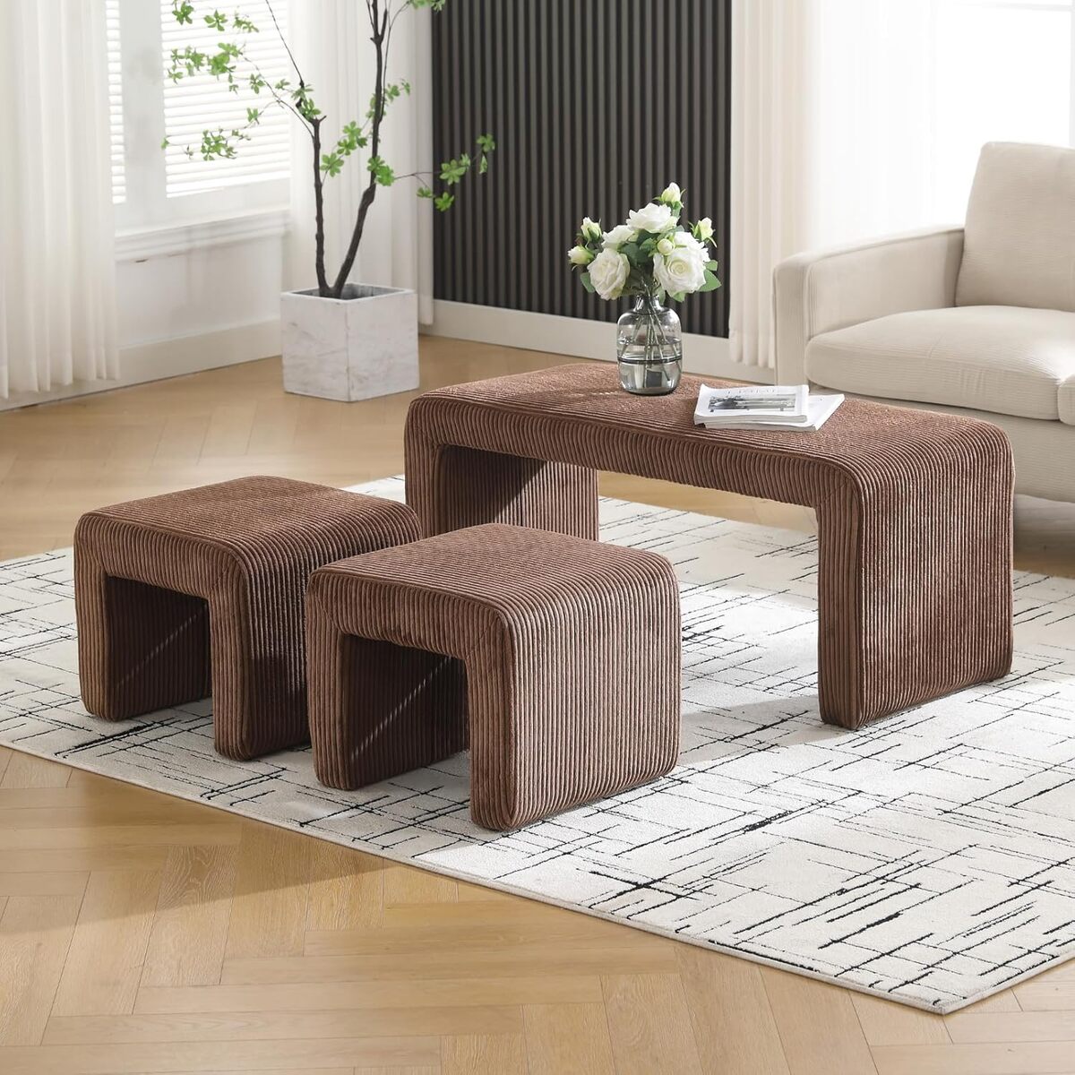 Test : pouf chairus ottoman en velours côtelé, lot de 3
