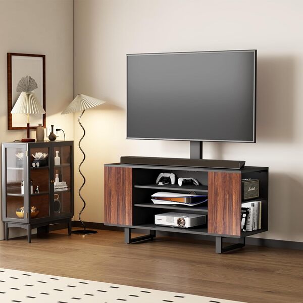 FITUEYES Meuble TV avec Support en Bois pour Écran de 32 à 70 Pouces, Meuble Support TV Hauteur Réglable 1308 mm -1368 mm Angle Adjustable 50°, pour la Maison et Le Bureau, Charge Max.40 KG