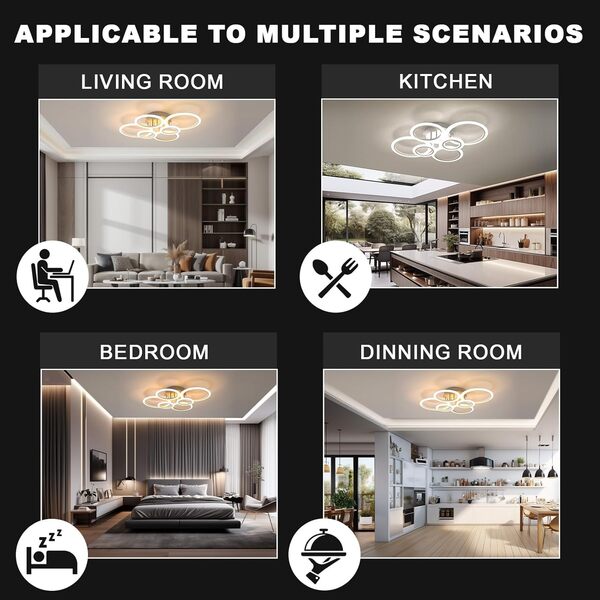 RUYI Plafonnier Led avec Telecommande,72W Eclairage de Plafond,6 Anneaux Ronde Acrylique Lampe Plafond Dimmable,2800-7000K,Lustre pour Salon Chambre Bureau Cuisine Couloir [Classe énergétique B] [Classe énergétique B]