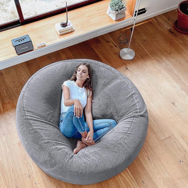 Aiire Pouf Geant XXL Design – Bean Bag Chair avec Remplissage pour Décoration de la Chambre Ado, Jeune ou Adulte - Pouffe Salon ou Grand Coussin de Sol Gris Foncé