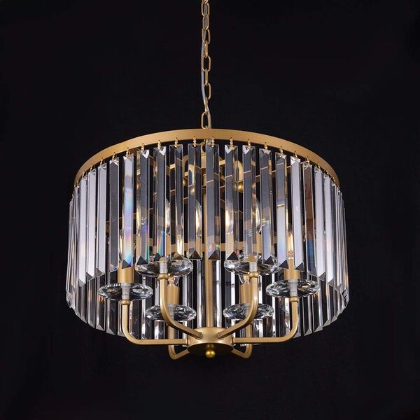 Wellmet Lustre en cristal doré antique - Lampe suspendue - Pour salle à manger - Moderne - 6 lumières - Diamètre : 52 cm - Bougie - Lustre en cristal rond - Éclairage de salon, cuisine, cage
