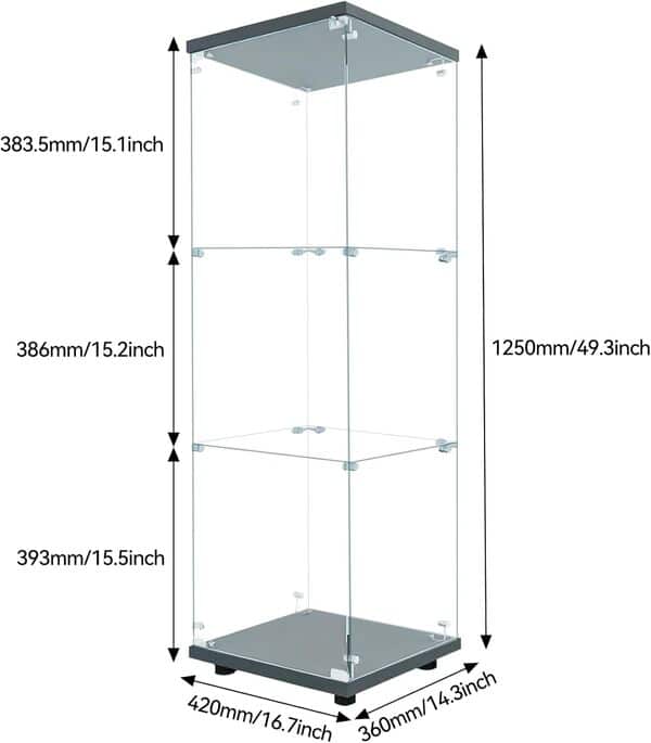 Générique Vitrine en Verre avec LED - Moderne avec 3 étagères en Verre ESG de Collection pour Le Bar, Le Salon, 125 x 42 x 36 cm, Noir