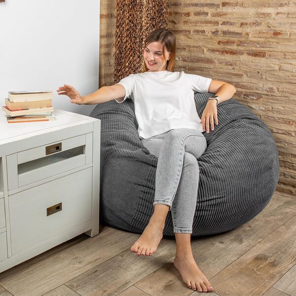 Bananair - Pouf Lit Convertible en Velours Côtelé – Transformable en Matelas d’Appoint Ultra Confortable, Rembourrage en Mousse – Pouf Salon/Chambre Utilisable en Futon/Matelas de Sol (Gris Foncé)