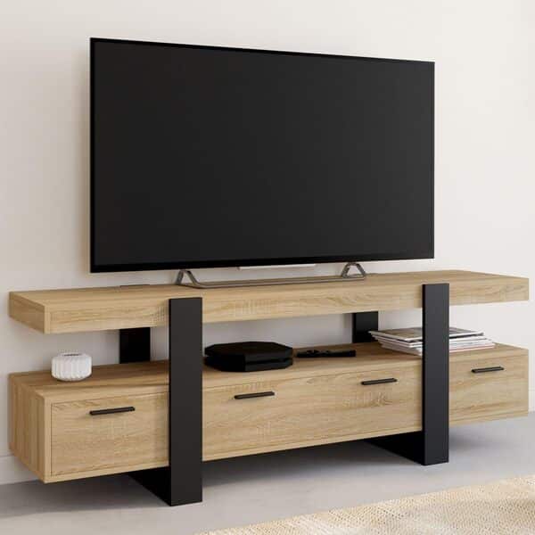 IDMarket - Meuble TV 140 cm Phoenix avec tiroirs Bois et Noir