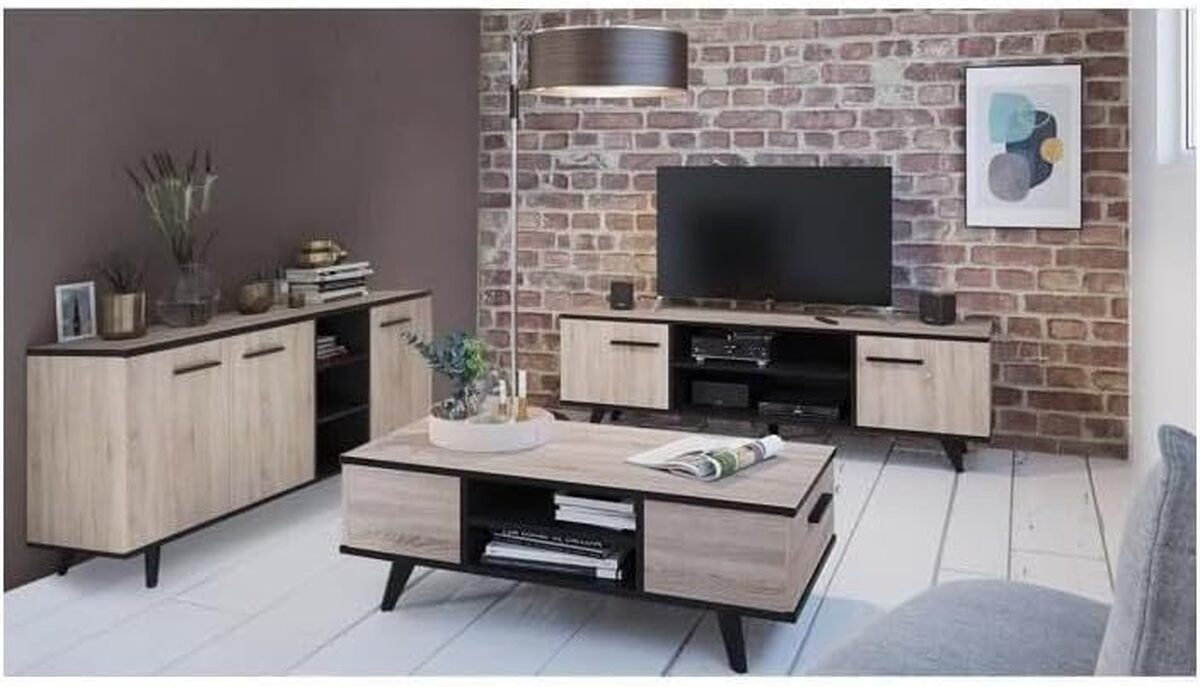 Avis : meuble TV Demeyere Wayne, style scandinave en chêne et noir