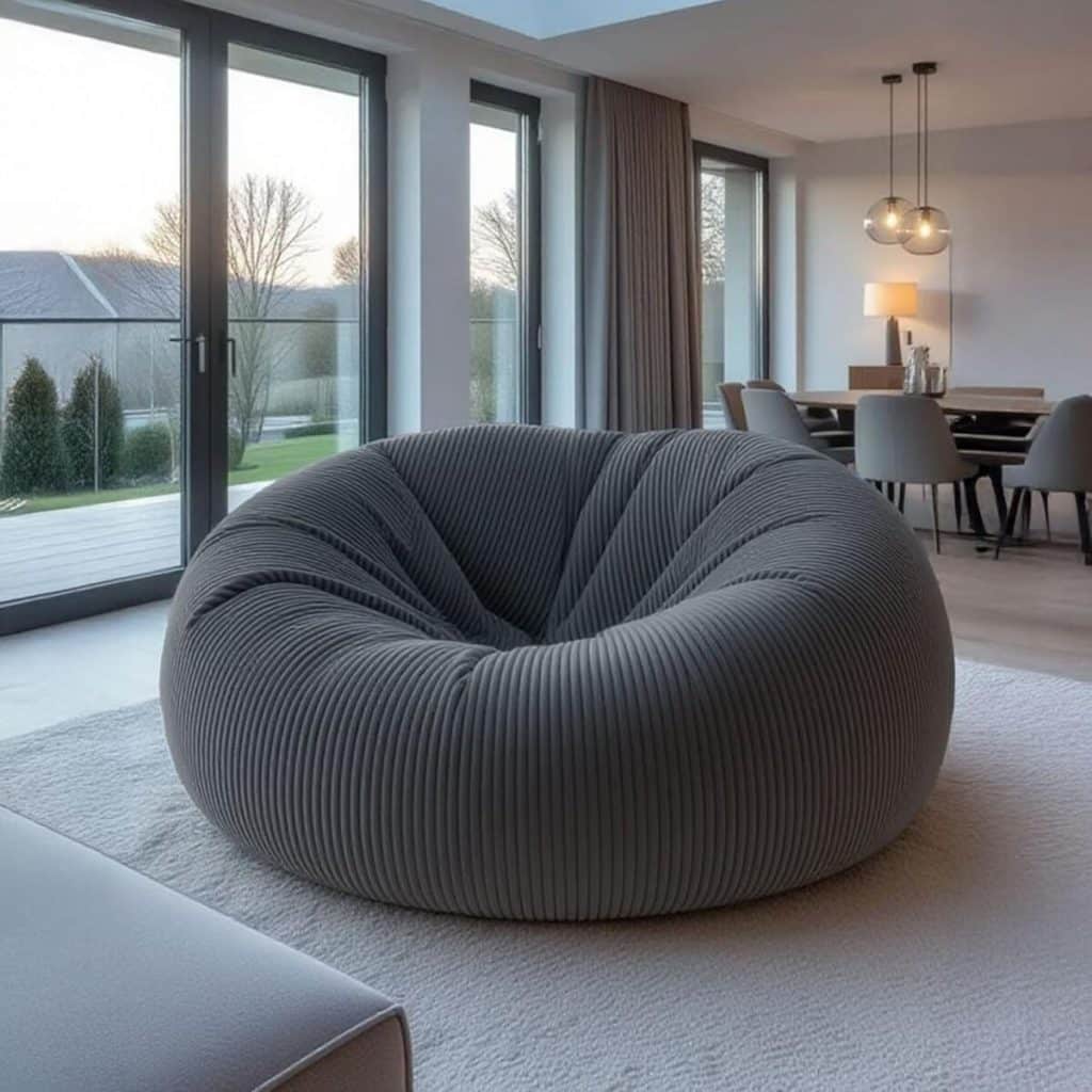 Test du pouf rond XXL Livdeco : confort en velours côtelé gris
