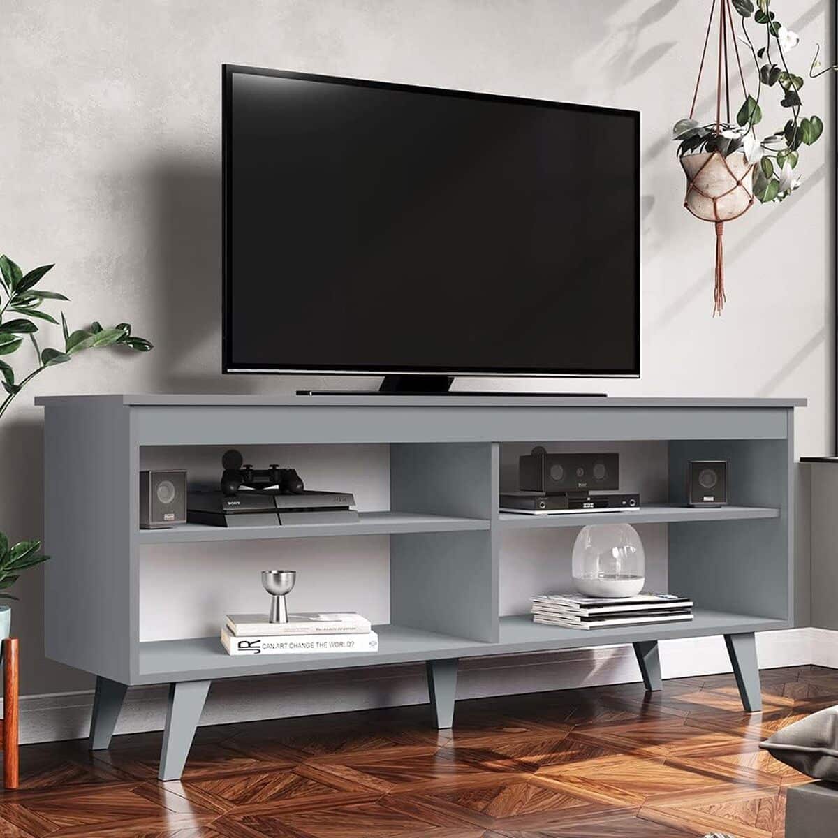 Test : meuble TV moderne Madesa avec rangement 55” en bois gris