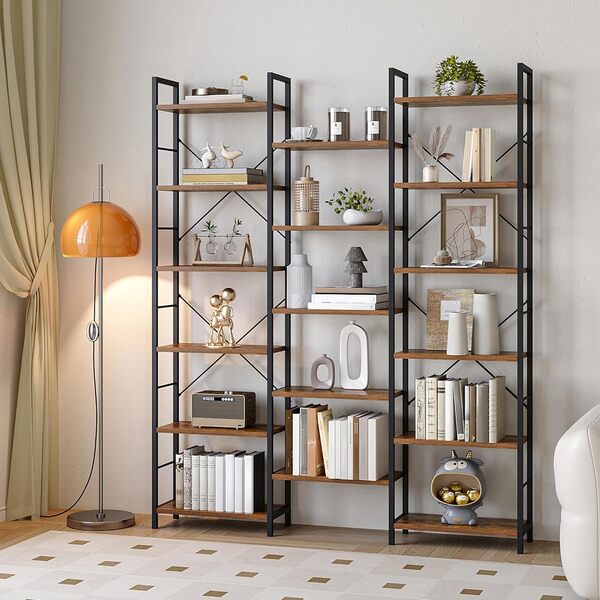 Hzuaneri Bibliothèque, Étagère ebout avec 17 Étagères, Espacement Réglable, 24 × 152 × 186 cm, pour Le Salon, la Chambre à Coucher, Le Bureau à Domicile, Brun Rustique et Noir BC10101B
