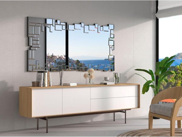 DekoArte E023 Lot de 1 miroirs muraux décoratifs Modernes pour Salon, Chambre, entrée, entrée ou entrée Argenté 140 x 70 cm