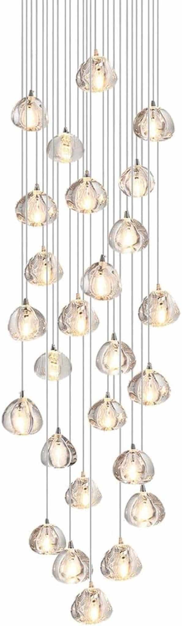Lustre Moderne En Cristal Pendentif Lumière LED Goutte De Pluie Suspendus Lumières Haut Plafonnier Luminaire pour Salon Salle À Manger Couloir Hall Escalier G4 Ampoules (26 lumières)
