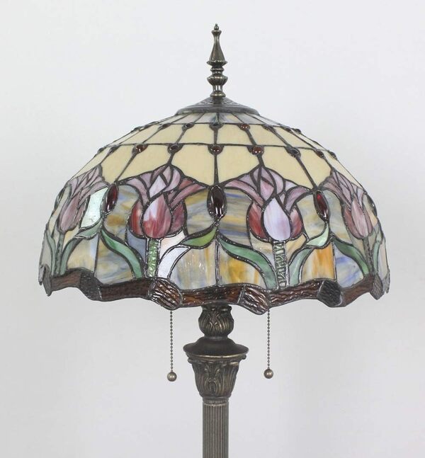 Tokira Lampadaires Tiffany Pour le Salon, Style Pastoral D'ombre de Lumière de Fleur de Tulipe Rouge de Vitrail de 64 Pouces de Hauteur[Ne contient pas d'ampoule]