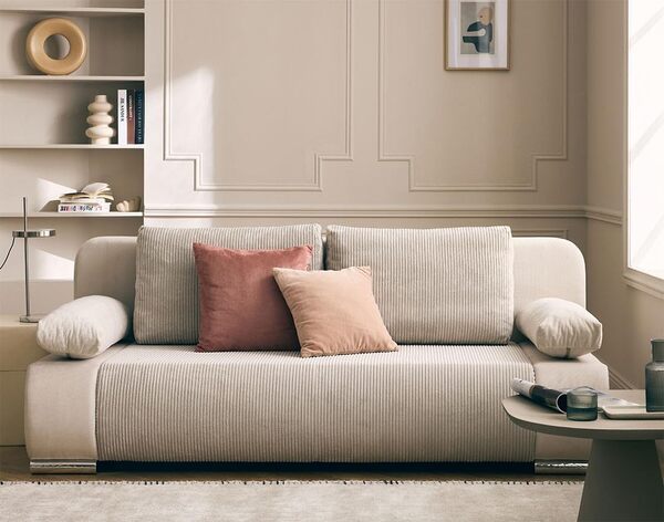 Bestmobilier - Canapé Convertible Elio en Velours Côtelé - Canapé Lit - Sofa Beige 3 Places - Salon