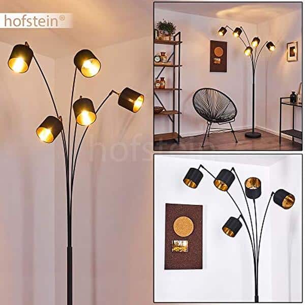 Découvrez le charme du lampadaire Alsen vintage avec son design noir et or et ses 5 spots pivotants pour un éclairage personnalisé et tendance