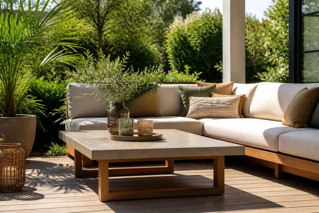 Table basse en extérieur : l’élément pratique qui structure une terrasse d’été